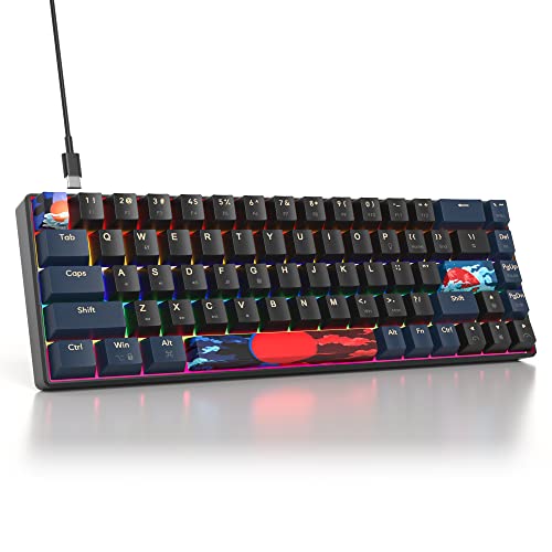 SbocKeeb Teclado 65%, Compact Mechanical Keyboard 68 Teclas,Teclado Gaming 60 Mecanico with Interruptor Rojo Lineal,QWERTY Americano para Computadoras Portátiles de Escritorio y Gamers