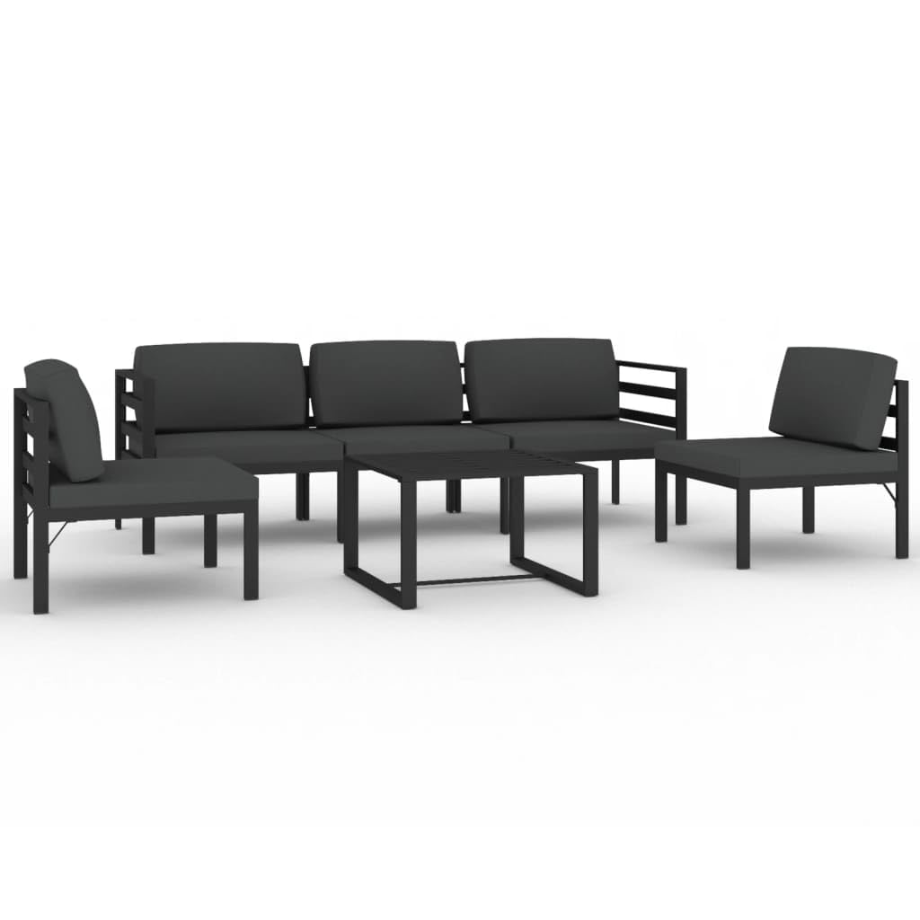 Juego de asientos modular de 6 piezas de aluminio en color antracita con cojín de asiento y respaldo, juego de asientos para exteriores que ofrece comodidad y flexibilidad
