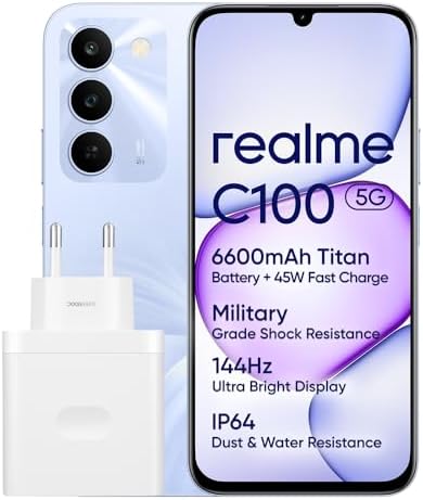 realme C100 5G Smartphone 4+128GB, Écran 6,8" 144Hz, 6600mAh et C...