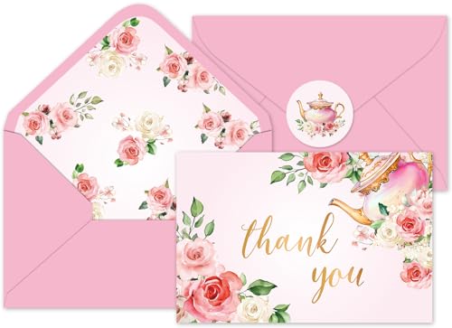 Cartes de remerciement vierges fleurs roses avec enveloppes pour fête