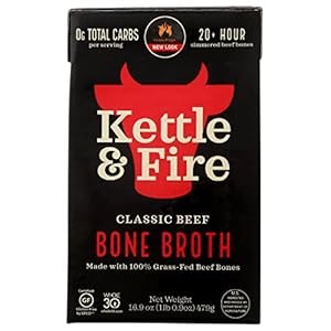 Kettle & Fire Beef Bone Broth, 100% Grass-Fed, Whole30, Gluten Free, 16.9 Oz (Pack of 6)