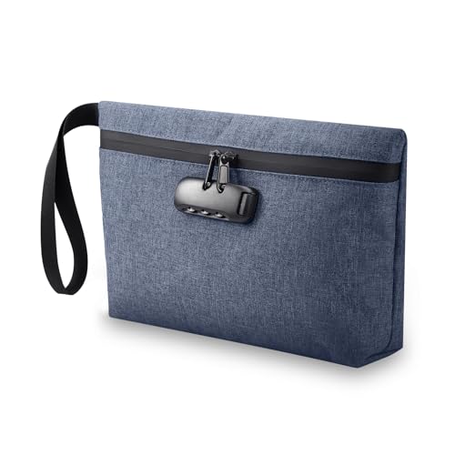 セキュリティ キーボックス ロック ポケット ロック付きバッグ フォルダ 収納袋 防臭袋 ウォレット ハンドバッグ 4桁ダイヤル式 小物 鍵収納 キー収納 カギ管理 カギ収納 印鑑収納 防水 防臭 大容量 インテリア オシャレ 小型 暗証番号 オフィス 共有 会社 家庭 旅行 鍵の保管 防犯 盗難防止 大容量 安全 便利 丈夫 説明書付き ブルー