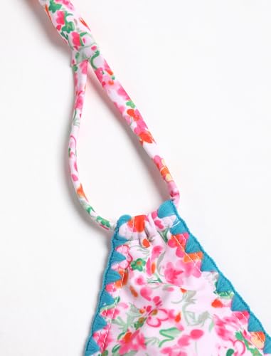 Image of ZAFUL Women Halter Dual Straps Whip Stitch Floral Triangle Bikini Swimsuits