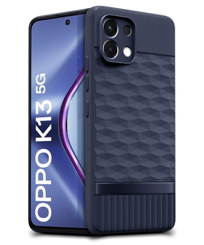 Image of WOW IMAGINE Back Cover for Oppo K13 5G with Hexa Cube Design | Ultra Slim Soft Rubberised Case | Inner Velvet Fabric | Matte Silicone Flexible Mobile Case | Camera Protection - Blue