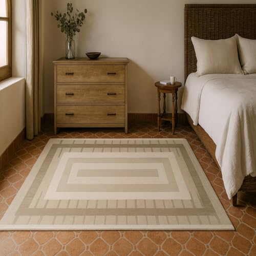 ARUGYTEI Alfombras grandes para salón, 160 x 200 cm, geométrica moderna, color blanco beige, alfombra para salón, dormitorio, cocina, comedor, decoración del hogar