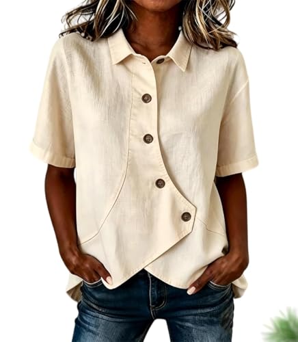 Chemise asymétrique coton femme manches courtes coupe classique confort abricot TG