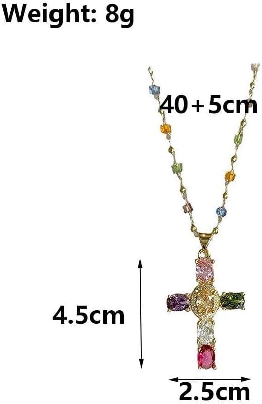 Vintage Rhinestone Cross Pendant Necklace for Women,Colored Sparkling Crystal Beaded Statement Choker,Trendy Party Banquet Jewelry Accessories Gifts - Image 3