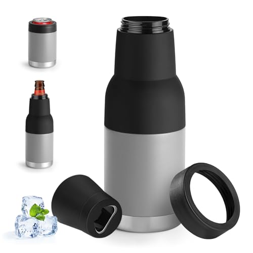 Raffreddatore universale isolato 3 in 1 per lattine, a doppia parete, in acciaio inox, sottile, per bottiglie di birra standard e alte (grigio scuro, 400 ml)