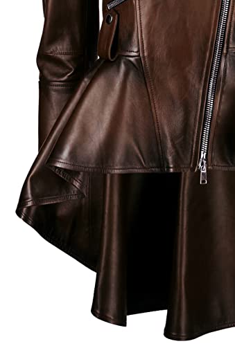 VearFit Alexzender Medusa Black Peplum Fashionable Long Tall Women Coat Blazar Lambskin Leather Jacket For Women4