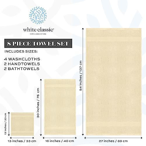White Classic Luxury Beige Bath Towel Set - Combed Cotton Hotel Quality Absorbent 8 Piece Towels | 2 Bath Towels | 2 Hand Towels | 4 Washcloths [Worth $72.95] 8 Pack | Beige #TOP7
