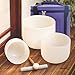 KVKA 12''C 10''E 8''G Set of 3pcs Chakra Frosted Quartz Crystal Singing Bowls Set 8-12 inch with Carrying Case -for Yoga Sound Healing