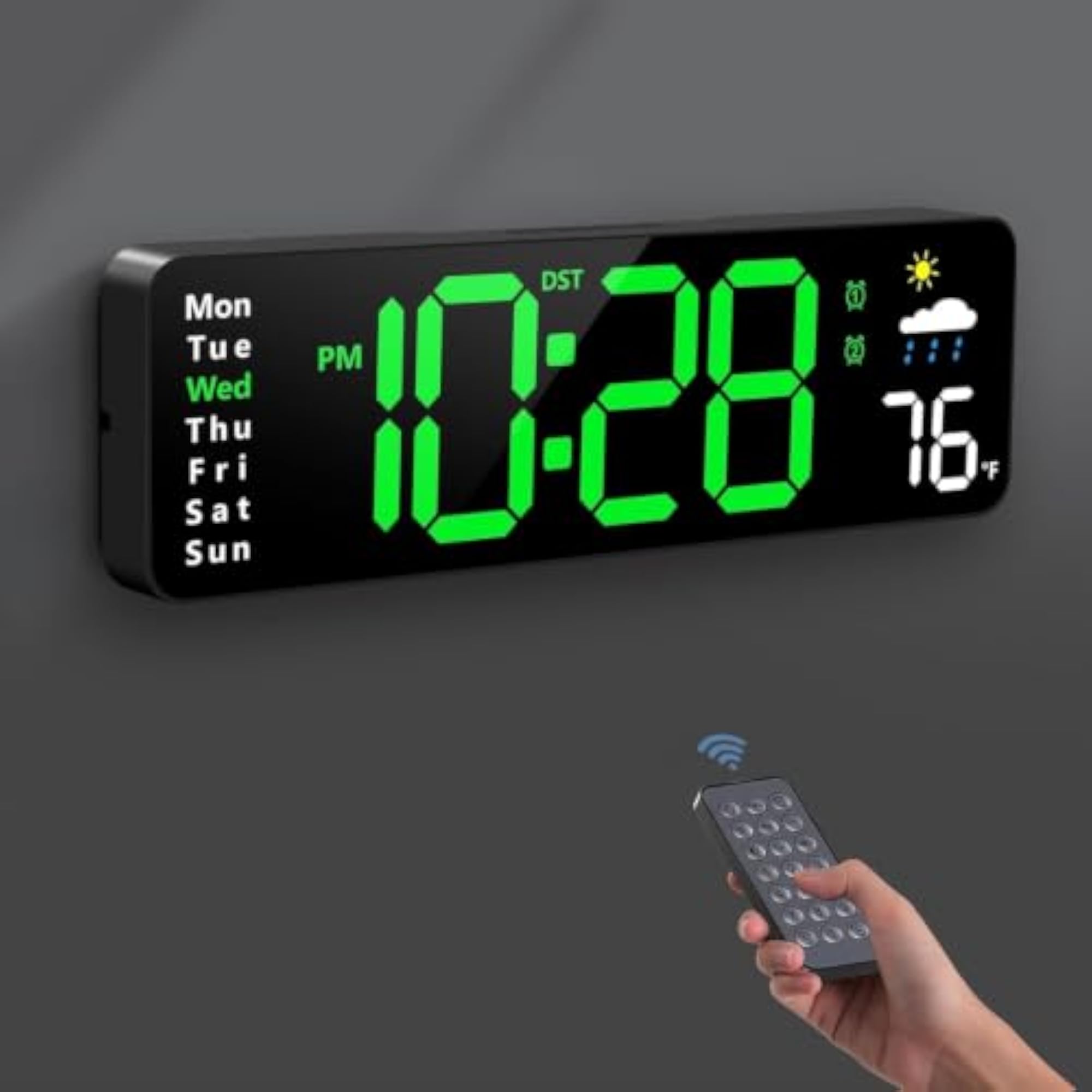 Smart Green LED Digital Wall Clock with Remote Control
