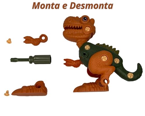 Dinossauro Monta Desmonta Com Ferramenta Brinquedo Infantil Marrom