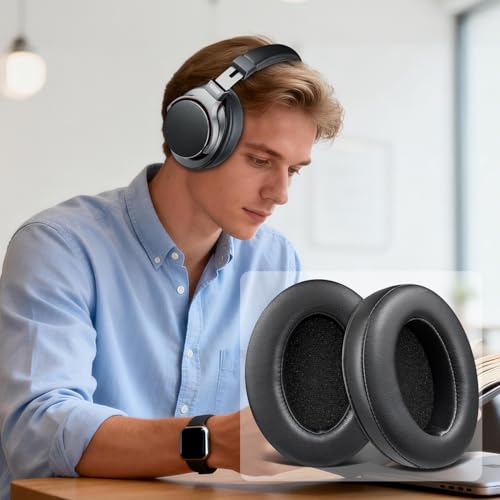 Image of SOULWIT Protein Leather Cushions for Audio-Technica ATH M50X /M40X, HyperX Cloud /Alpha, SteelSeries Arctis, Ear Pads for Sony MDR-1ABT /1RBT /1RNC /7506, Turtle Beach Stealth 420X /600 - Black