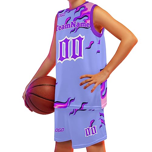 Custom Youth Basketball Jersey Galaxy Personalied Basketball Uniform With Name Logo Number Purple Team Jerseys For Kids #TOP1