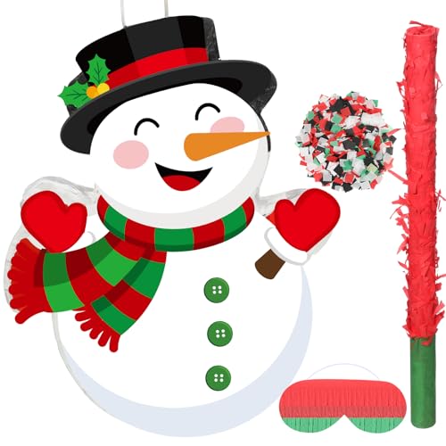 Harrycle EU-HARRYCLE-1304 Christmas Snowman Piñata 16 Inch Christmas Mexican Piñata With Stick Blindfold And Confetti Pack Christmas Piñata Bundle For Xmas Birthday Holiday Piñata Game Favors Photo Prop Decoration cover