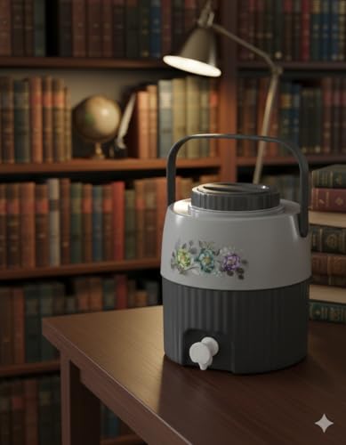 Image of Insulated Plastic Water Jug with Floral Design, 5 litres, Food Grade, BPA Free, Easy to Carry Handle, Green and Cream, Ideal for Office, Travel, Picnic and Kitchen (Gray)