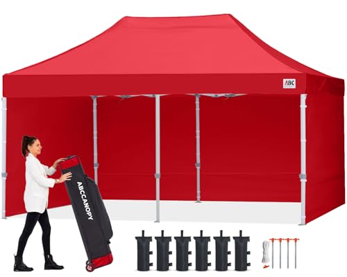 Image of ABCCANOPY Commercial Pop Up Canopy Tent with Sidewalls 8X16,Red