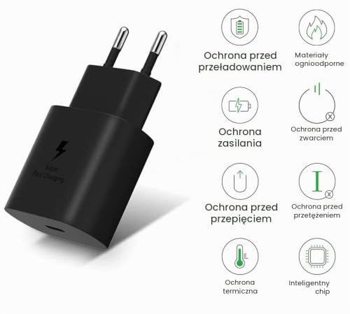PHONILLICO Szybka ładowarka 25 W kompatybilna z Samsung Galaxy S24/S23 FE/A25/A54/A34/A14/S23/S22/S22 PLUS/Zflip 6/Zfold 6/Zflip 5 4/Zfold 5 4/S21 FE/S21/S21 PLUS/S21 ULTRA/S20 FE/S20/A53/A52