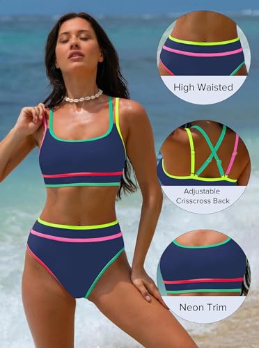 Image of popvil Women's High Waisted Bikini Sets 2026 Neon 2 Piece Swimsuit