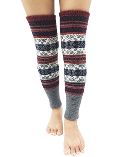 Santwo Women Knee High Socks Winter Bohemian Boot Cuffs Knit Crochet Leg Warmers, Grey, one free size