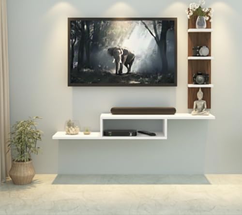 Image of Bros Moon Dual L Inverted Base Floating TV Cabinet | Best for Smart TVs up to 40 Inches | Engineered Wood | Space Saving Eco Design | White Base Wenge White Side Panel | (91.44 x 20.32 x 81.32 cm)