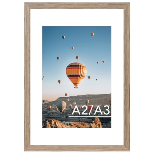 Image of JCJMY 16.5x23.4 A2 Picture Frame Rustic Brown with 11.7x16.5 A3 Mat, Display Photo 11.7x16.5 with Mat or 16.5 x 23.4 Without Mat, Wall Hanging Large Frame with Plexiglass, Rustic Brown