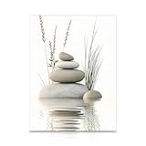 Leseogye Bilder Badezimmer, Leinwand Zen Steinstapel Badezimmer Bilder Wasser Motiv Meditativ Ruhevoll, Wall Art für Yoga Raum Wellness Spa Meditation Bad Wohnzimmer Deko (40x30cm Ohne Rahmen)