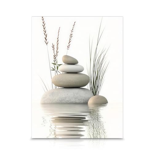 Leseogye Bilder Badezimmer, Leinwand Zen Steinstapel Badezimmer Bilder Wasser Motiv Meditativ Ruhevoll, Wall Art für Yoga Raum Wellness Spa Meditation Bad Wohnzimmer Deko (40x30cm Ohne Rahmen)