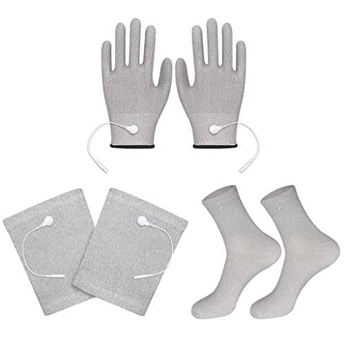 Estimuladores nerviosos, 1 par de Rodilleras de Masaje conductivo y con electrodos y Calcetines de Masaje de microcorriente para Dolor en Las articulaciones, Artritis, (Color: Gris
