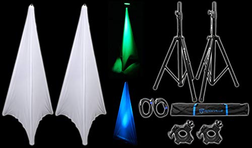 Audiosavings Bundle: (1) Pair of Rockville Tripod Speaker Lighting Stands Bundle with (2) Rockville RSC7W White Tripod Speaker & (2) American DJ O-Clamp/1.5 Wrap Around Truss Clamp (6 Items)