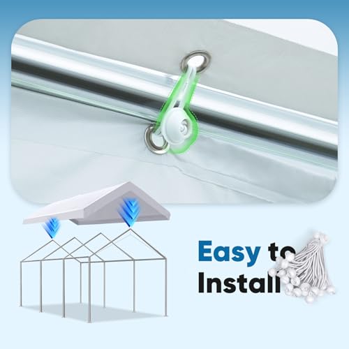 Image of ADVANCE OUTDOOR 12x20 ft Carport Replacement Top Cover, Heavy Duty Waterproof & UV Protected, Easy Installation with Ball Bungees, White, Roof Only