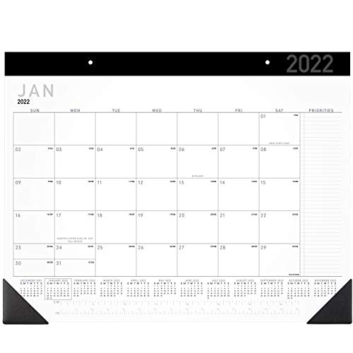 Calendrier de bureau 2022 grand sous-main contemporain avec grille mensuelle