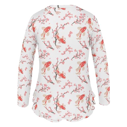 Koi Fish Pink Cherry Blossom Girls Long Sleeve Rashguard Swimsuit UV Protection One-Piece Swimwear B04050723