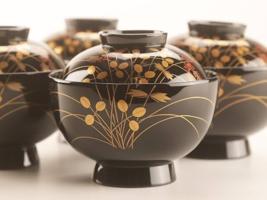 Amazon.co.jp: 琴 能登輪島塗 稲忠漆器堂謹製 蒔絵吸物椀四客 共