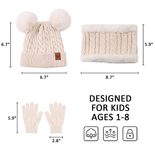 Image of Yuoahcn Kids Winter Beanie Hat Scarf Gloves Set Knit Warm Toddler Winter Cap Gloves Neck Warmer for Boys Girls 1-8 Year
