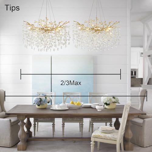 EWIMXSVC Modern Crystal Chandelier, 31.5" Chandeliers for Dining Room Gold Tree Branch Chandelier Lighting, Round Dining Room Chandeliers Over Table, Branches and Crystals Ceiling Light Fixtures - Image 6