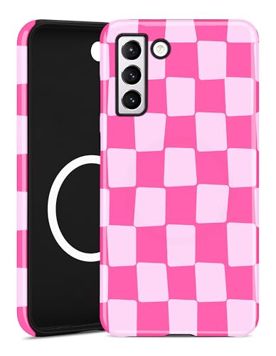 Coque Samsung S21 Plus MagSafe rose à damier pour un style tendance au quotidien