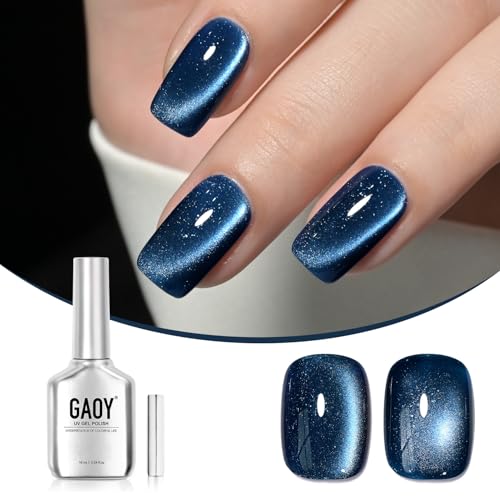 GAOY Jelly Silver Cat Eye Gel Nail Polish, 16ml Glitter Holographic Nail Polish with Magnet, Reflective Translucent UV Gel, 3142 Silver Dew