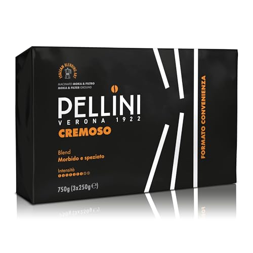Pellini N.20 Crémeux, Café Moulu pour Moka au Goût Équilibré et Rond, Mélange d'Arabica et de Robusta à Torréfaction Moyenne, 3 Paquets de 250g