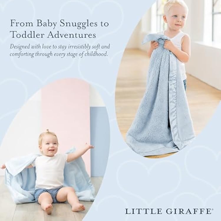 Little Giraffe Chenille Baby Blanket 29x35 Soft Chenille with Satin Trim, Blue - Ultra-Soft, Gentle & Safe, Lightweight & Breathable - Ideal for Newborns & Toddlers