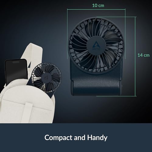 Image of ARCTIC Summair 2Go (Dark Blue) - Rechargeable Powerful Handheld Fan with Stand, Infinitely Variable Speed, 4-77h Running Time, USB-C Connection (incl. USB-A Cable) - Blue