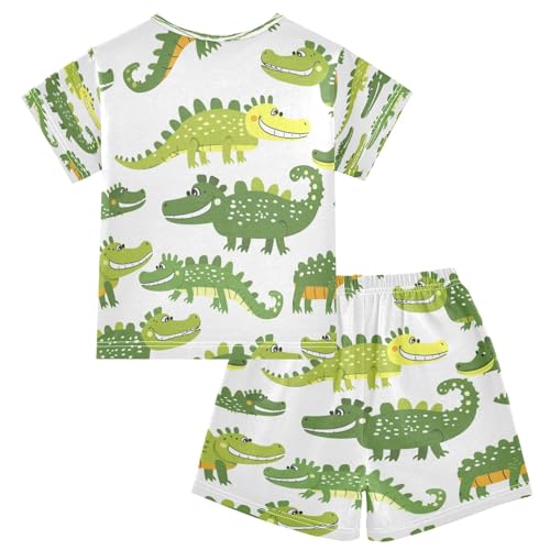 Green Crocodile Kids Pjs Set Boys Girls Summer Short-Sleeve Sleepwear Pajamas 2PCS2