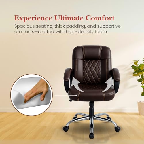 Image of activa Ergonomic Office Chair with Premium Leatherette & Padded Seat | Adjustable Height | Desk Chair for Work /Study | Chairs for Workstations (Galaxy, Coffee)