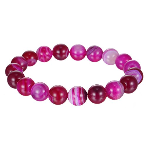 JM Design Fuchsia Pink Stripe Agate Bracelet Smooth Round Size 8mm 7.5" Length2