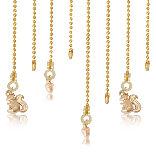 Image of GLOBLELAND 4PCS Brass Ceiling Fan Pull Chain Ceiling Fan Danglers with Decorative Squirrel and Pinecone Golden Beaded Ball Chain Extenders for Home Decoration