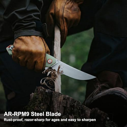 Image of CJRB Gobi G10 Glow in the Dark Handle Folding Pocket Knife, 3.5'' AR-RPM9 Steel Blade Manual EDC Knife with Liner Lock for Outdoor Camping Hiking Fishing(J1906-GD)