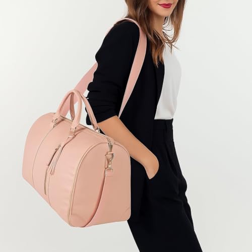 Trendfetchus Foldable Travel Bag, Large Capacity Foldable Garment with Shoe Pouch & Detachable Shoulder Strap, Convertible Clothes Bag for Airplane(Brown)2