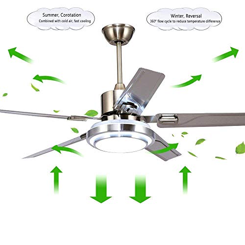 Fandian 48" Modern Ceiling Fans With Lights Remote Control Reversible Fan, Stainless Steel Blades, 3 Speeds And 3 Color Changes Lighting Fixture With Led Board For Bedroom Living Room #TOP4