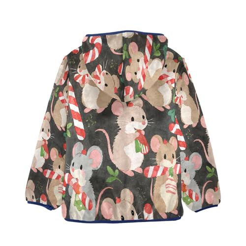 Cute Mice with Xmas Candy Canes Toddler Fleece Jacket Girl Boys Hooded Fleece Jacket Coat Warm Outwear Zip-up 3-10T2